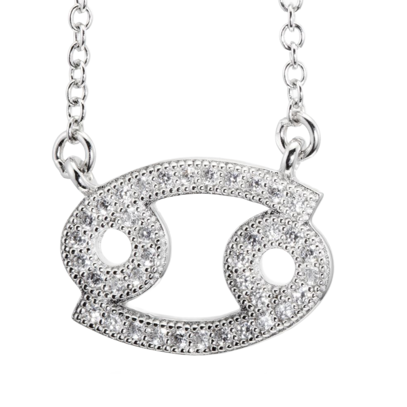 Collier en argent rhodié, signe du zodiaque cancer, oxydes de zirconium