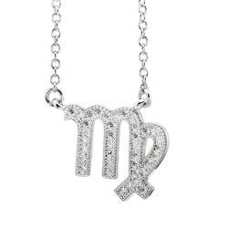 Collier en argent rhodié, signe du zodiaque vierge, oxydes de zirconium