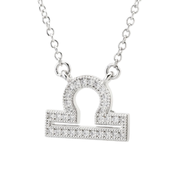 Collier en argent rhodié, signe du zodiaque balance, oxydes de zirconium