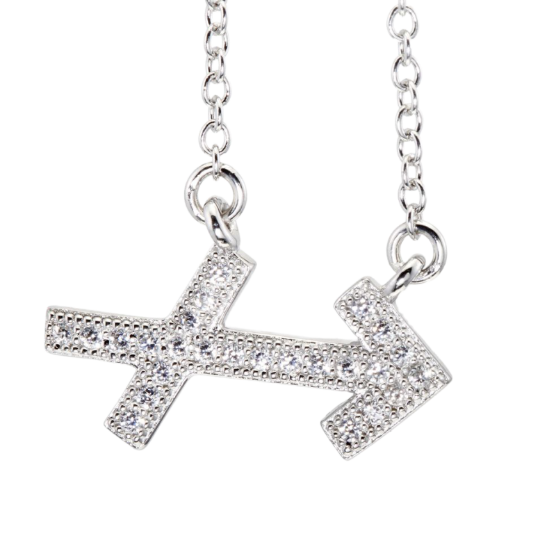 Collier en argent rhodié, signe du zodiaque sagittaire, oxydes de zirconium