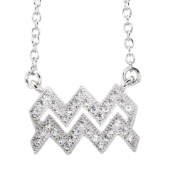 Collier en argent rhodié, signe du zodiaque verseau, oxydes de zirconium