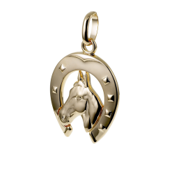 Pendentif fer et tête de cheval en plaqué or
