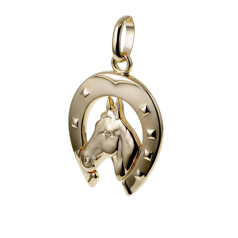 Pendentif fer et tête de cheval en plaqué or