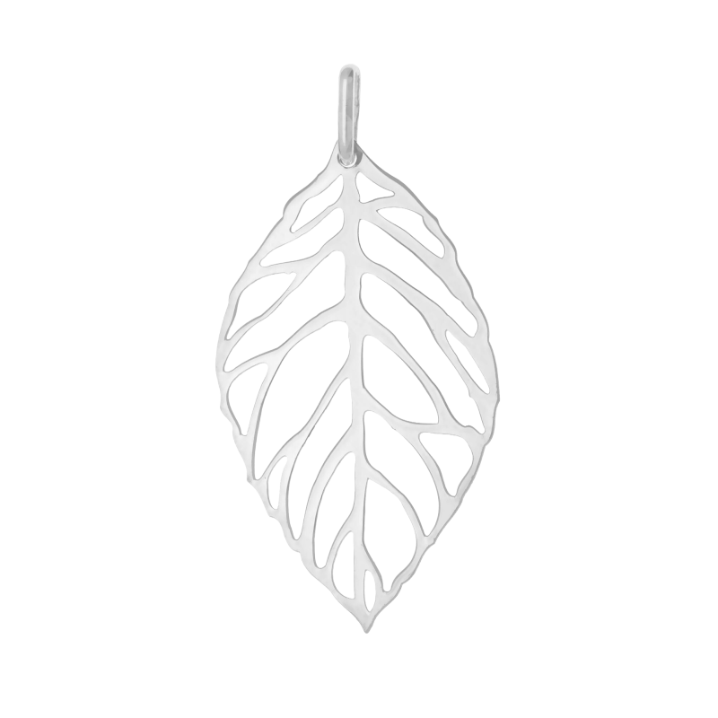 Pendentif en argent rhodié, feuille
