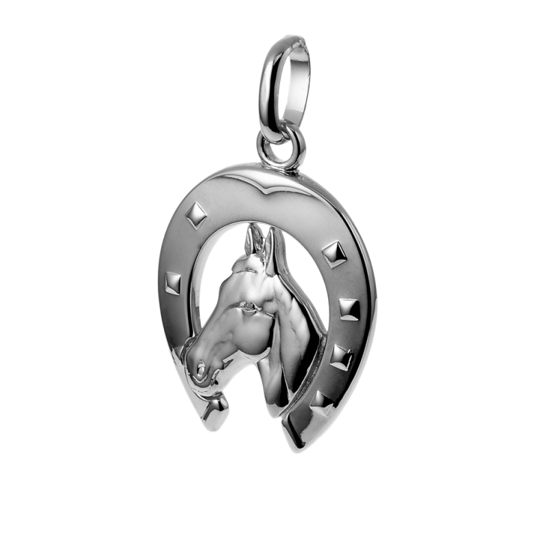 Pendentif fer et tête de cheval en argent rhodié