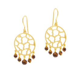 Boucles d'oreilles en plaqué or et oeil de tigre