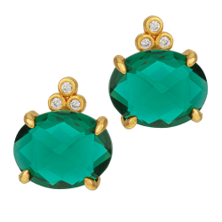 Boucles d'oreilles en plaqué or, oxydes de zirconium et verre