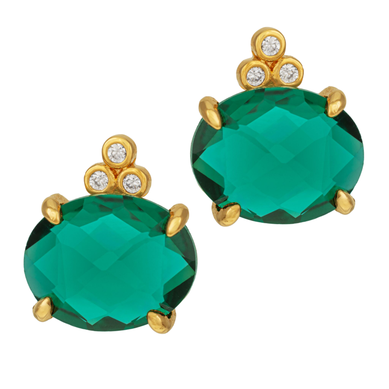 Boucles d'oreilles en plaqué or, oxydes de zirconium et verre