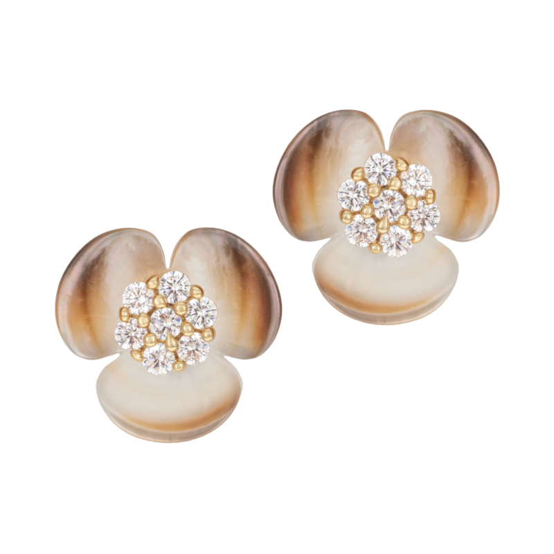 Boucles d'oreilles en plaqué or, nacre et oxydes de zirconium