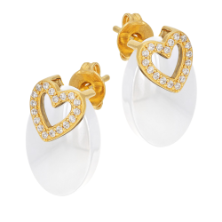 Boucles d'oreille en plaqué or,oxydes de zirconium et céramique, coeur