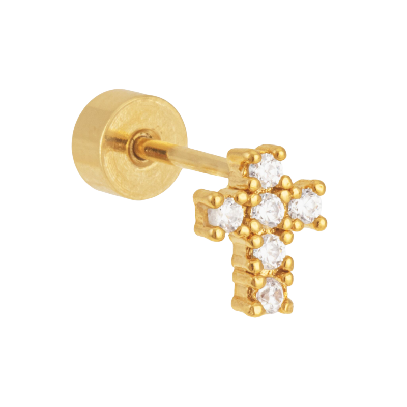 Piercing d'oreille en plaqué or et oxydes de zirconium