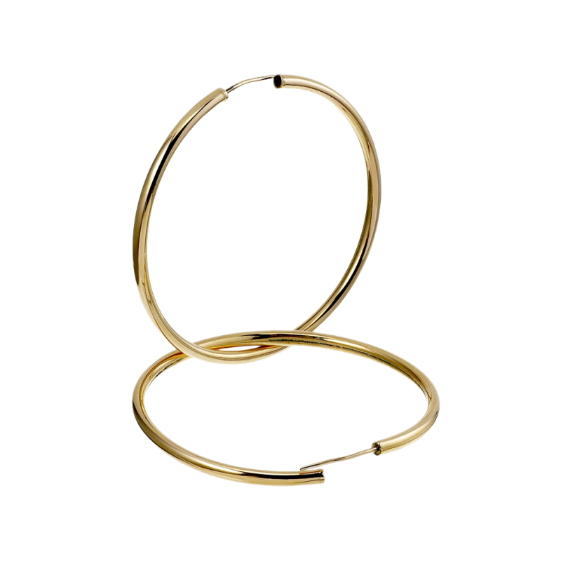 Créoles en plaqué or, fil 30/10 et diamètre 55 mm