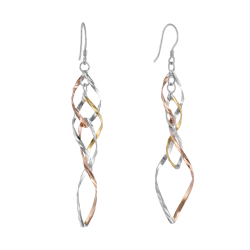 Boucles en argent rhodié, rhodie rose et doré