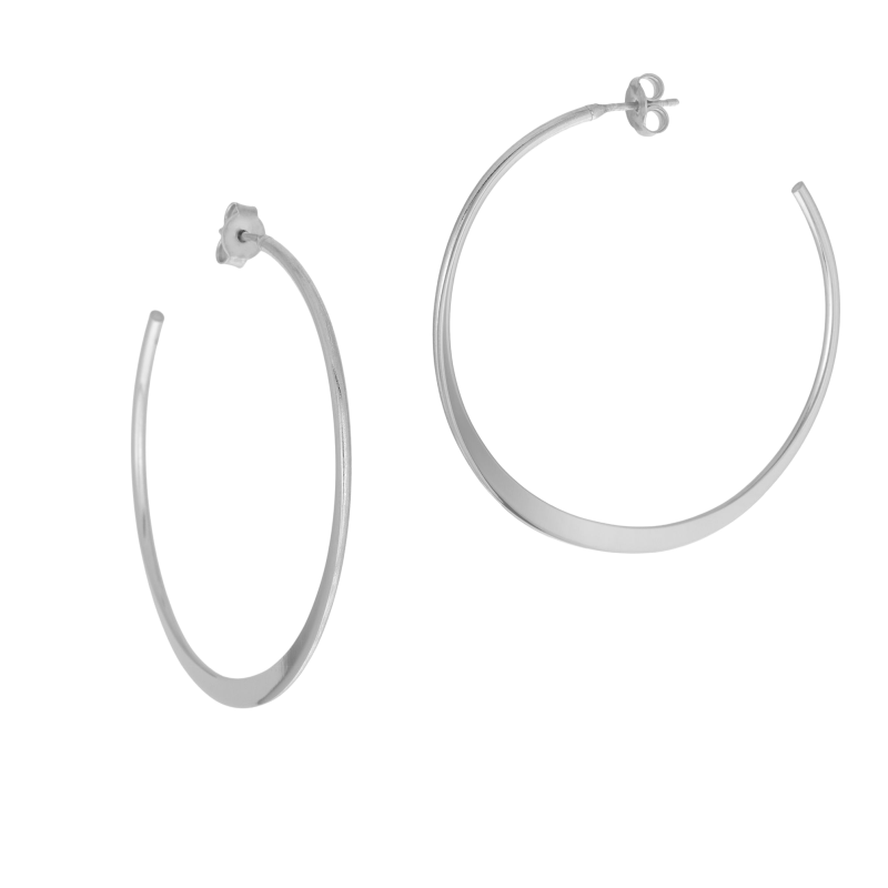 Demi créoles argent rhodié fil plat