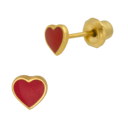 Boucles d'oreilles de perçage en acier doré coeur en laque rouge