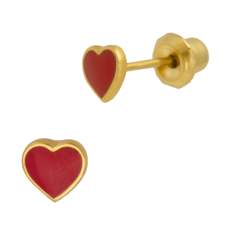 Boucles d'oreilles de perçage en acier doré coeur en laque rouge