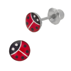 Boucles d'oreilles de perçage en acier et laque,  coccinelle
