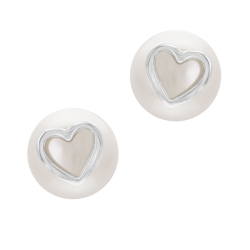 Boucles d'oreilles en argent rhodié et perle de culture, coeur