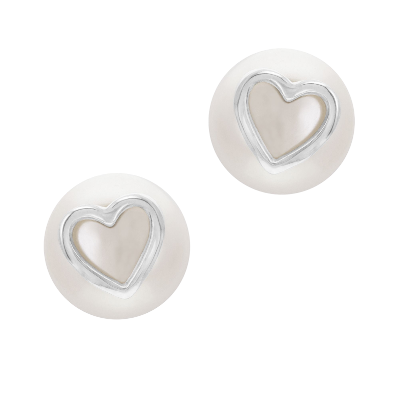 Boucles d'oreilles en argent rhodié et perle de culture, coeur
