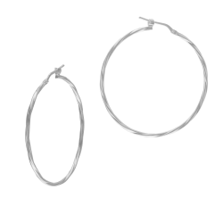 Créoles en argent rhodié, fil torsadé, 40 mm