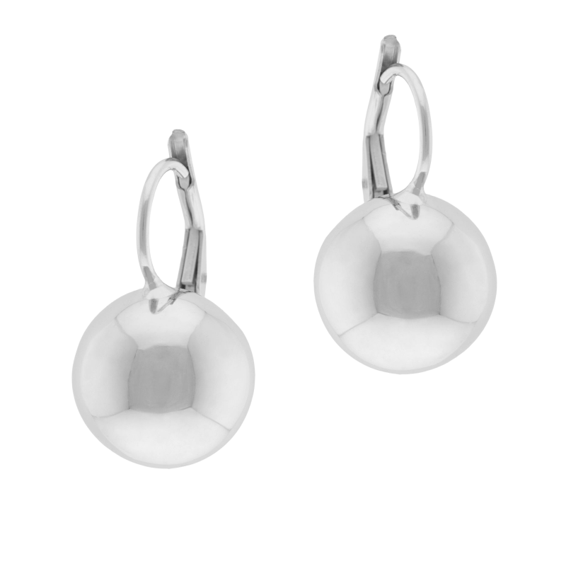 Boucles d'oreilles dormeuses en argent rhodié, boule