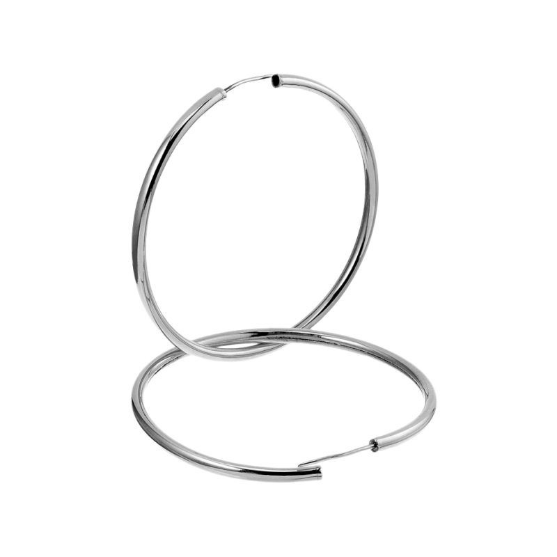 Créoles en argent rhodié fil 15/10 et diamètre 50 mm