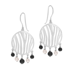 Boucles d'oreilles en argent rhodié, perles de culture et onyx