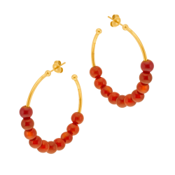 Boucles d'oreilles en acier doré et agate rouge