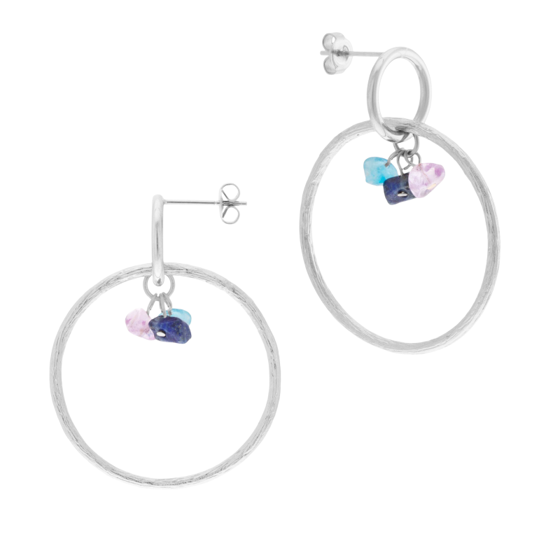 Boucles d'oreilles en acier, améthyste, lapis lazuli et apatite