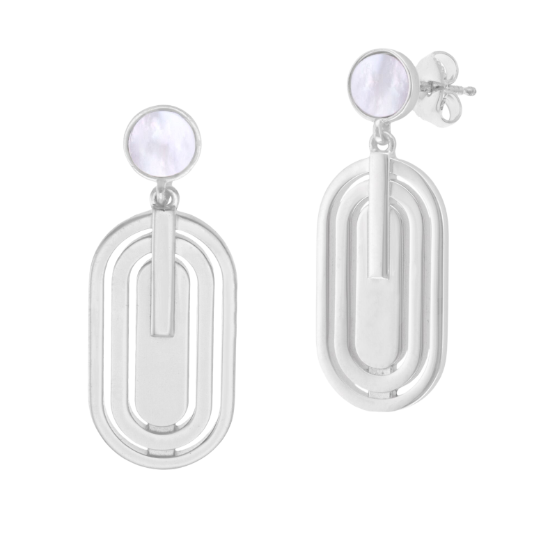 Boucles d'oreilles en argent rhodié et nacre