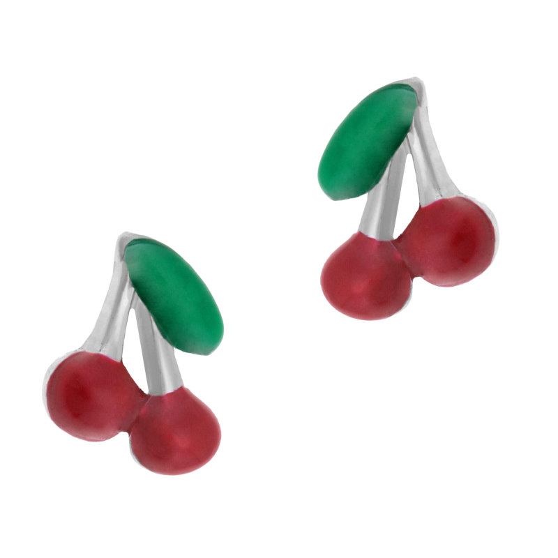 Boucles d'oreilles en argent rhodié et laque,cerises