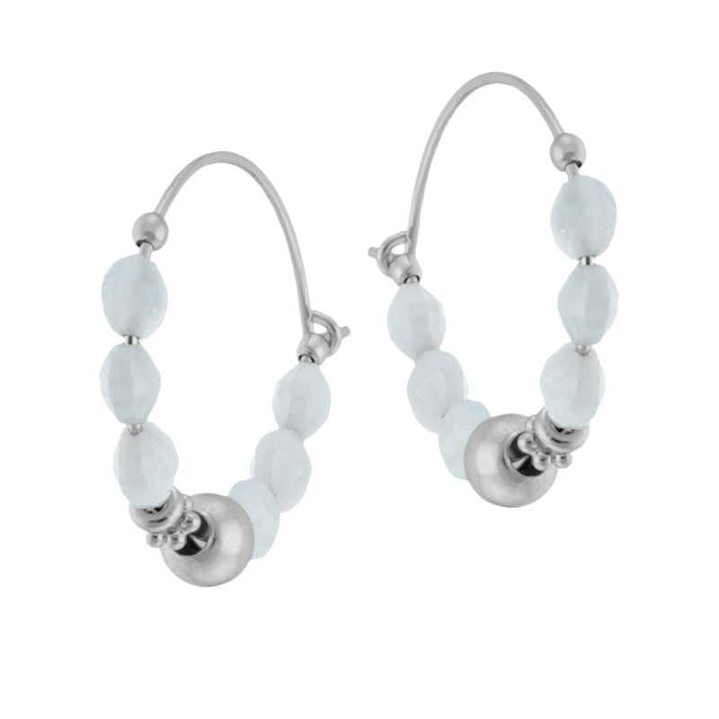 Créoles en argent rhodié, calcédoines