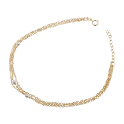 Chaine de cheville en plaqué or, triple chaine et perles synthétiques