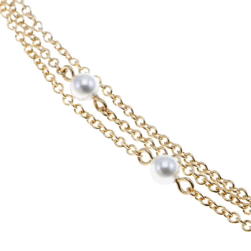 Chaine de cheville en plaqué or, triple chaine et perles synthétiques