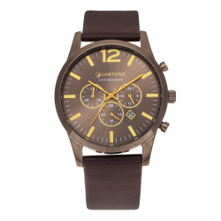 Chronographe homme, boîte en acier, bracelet cuir et verre minéral