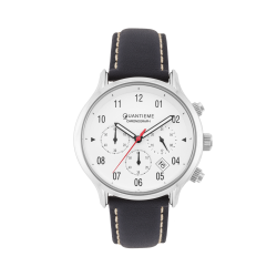 Chronographe homme, boîte en acier, bracelet cuir et verre minéral