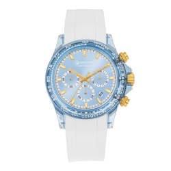 Chronographe mixte, boîte en plastique, bracelet en silicone et verre minéral