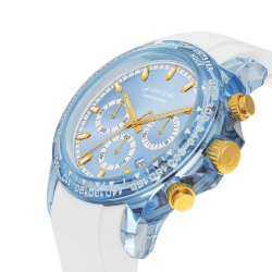 Chronographe mixte, boîte en plastique, bracelet en silicone et verre minéral