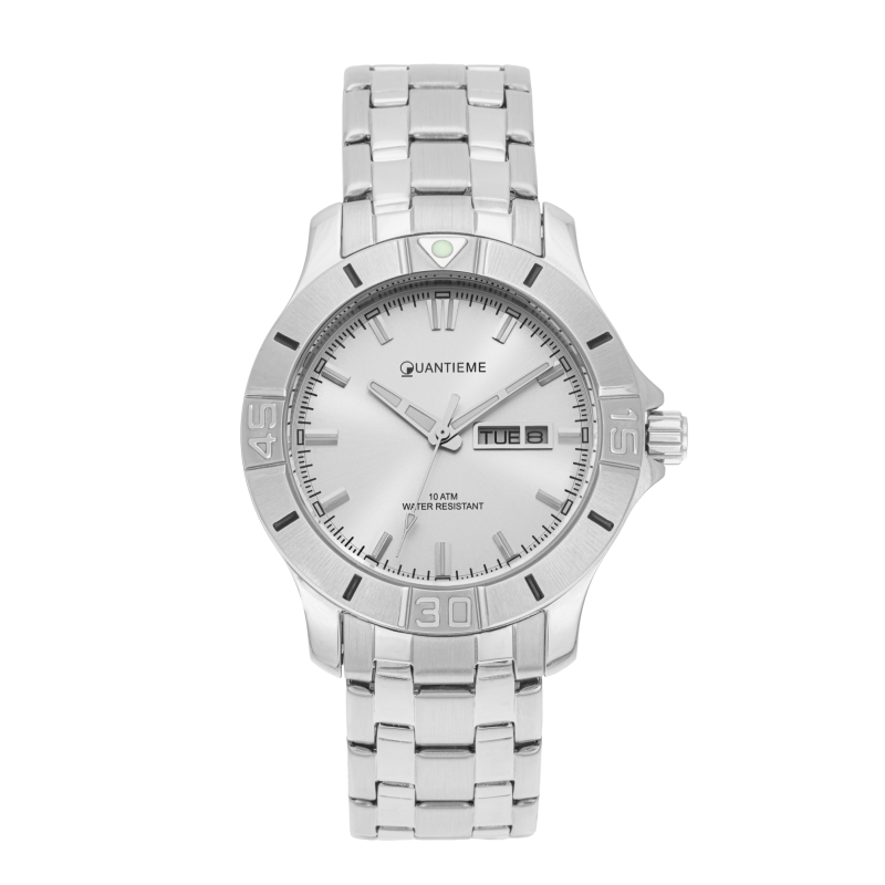 Montre homme étanche 100 m, boîte acier, bracelet acier et verre minéral