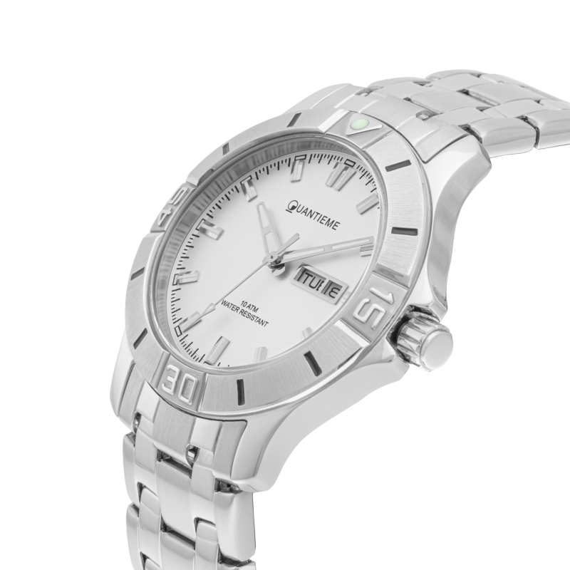 Montre homme étanche 100 m, boîte acier, bracelet acier et verre minéral