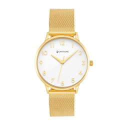 Montre femme, boite et bracelet acier doré et verre minéral