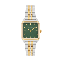 Montre femme, boîte et bracelet acier et acier doré, verre minéral