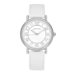 Montre dame, boite acier, bracelet cuir et verre minéral