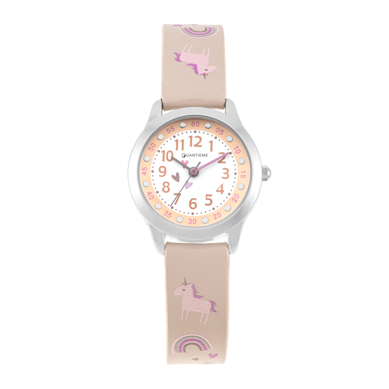 Montre fille, boîte acier, bracelet polyuréthane, verre minéral, girls
