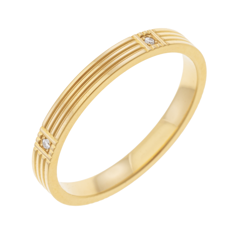Alliance en or jaune et diamants, 2.5 mm art déco