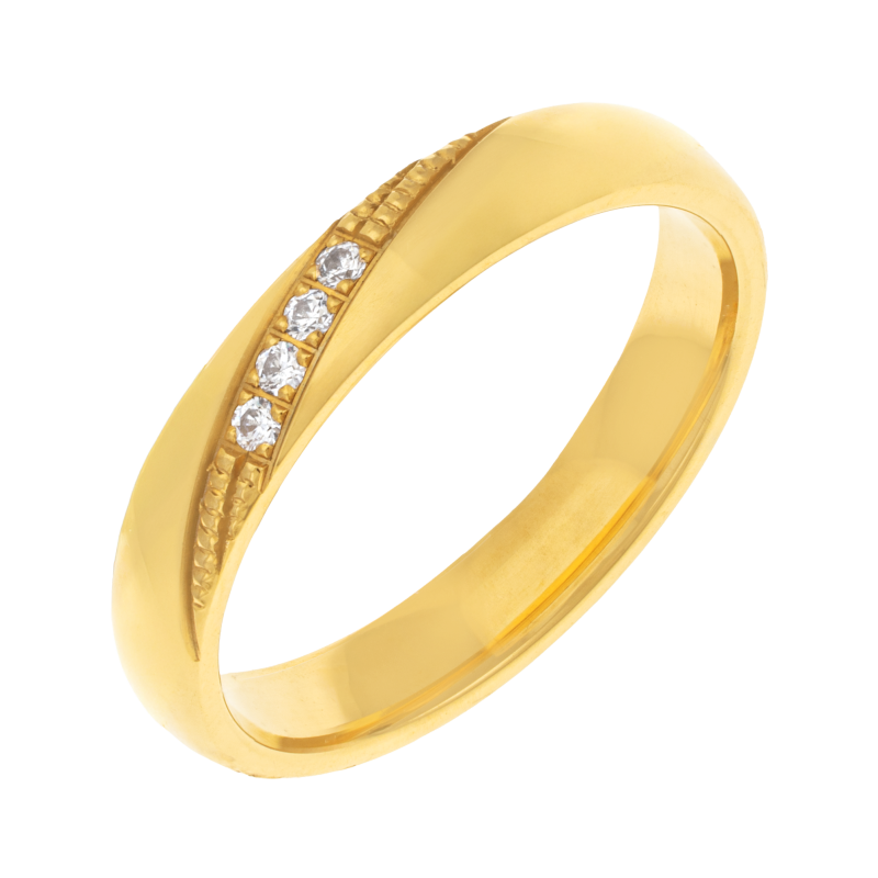 Alliance en or jaune et diamants, 3 mm embossée 