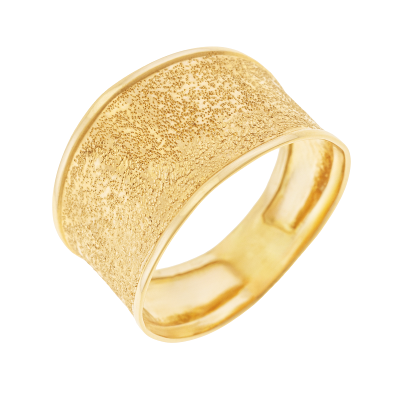 Bague large en or jaune, granitée