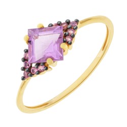 Bague en or jaune et rhodié, améthyste et rhodolites