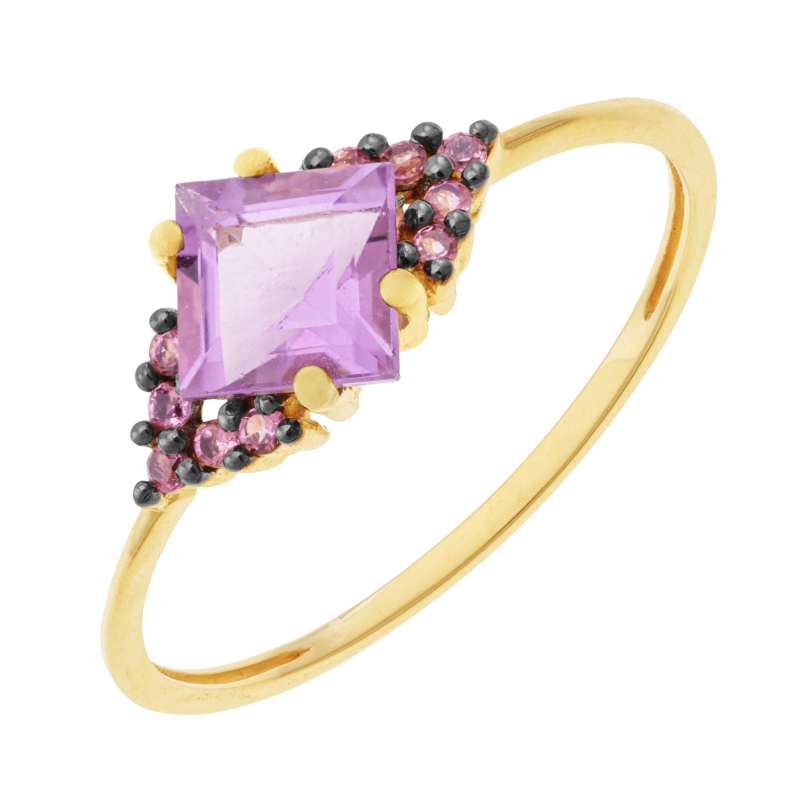 Bague en or jaune et rhodié, améthyste et rhodolites