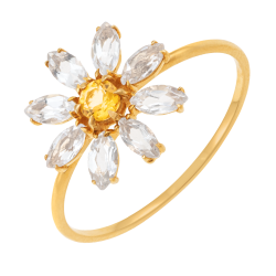 Bague en or jaune, citrine et topazes blanches 